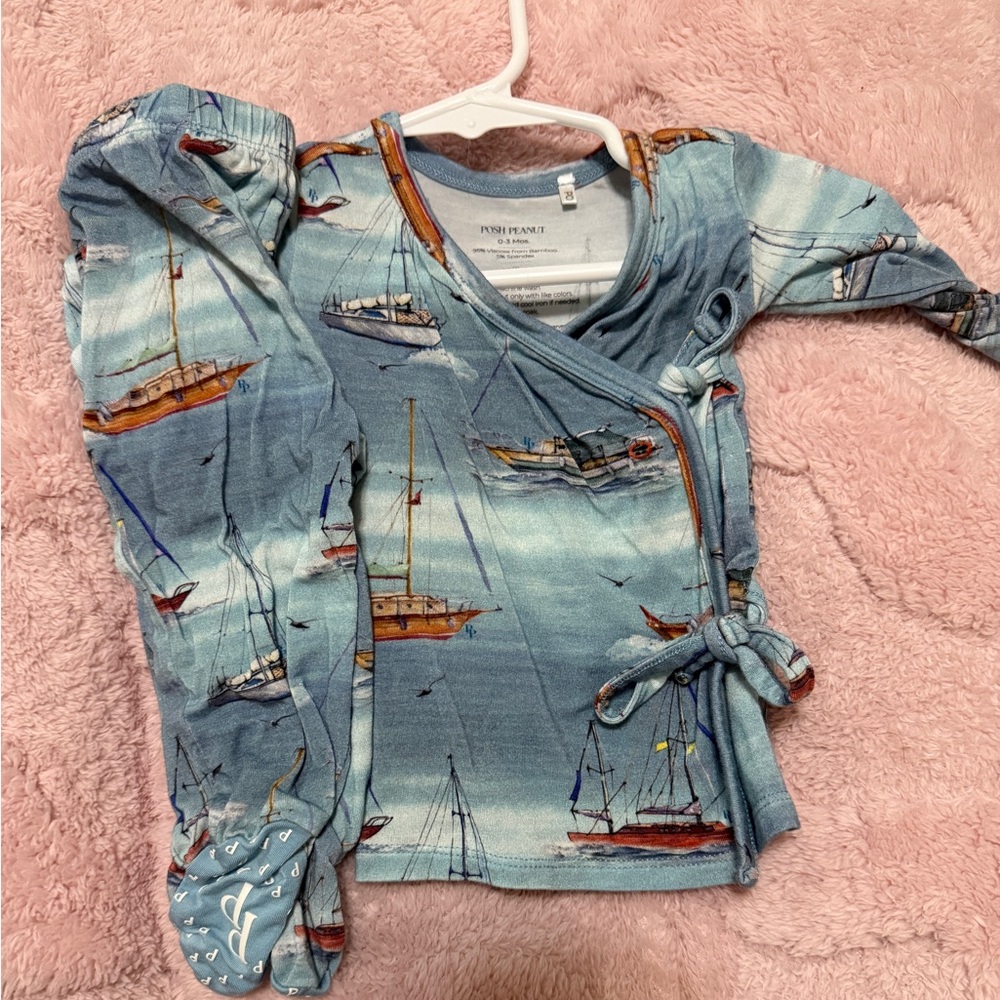 Posh Peanut Blue Nautical Long Sleeve Wrap Shirt